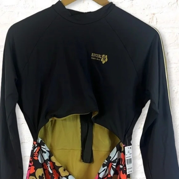Rip Curl Hibiscus Heat  Long Sleeve Surfsuit Black Pink Orange Floral Size 2XL - Picture 6 of 12